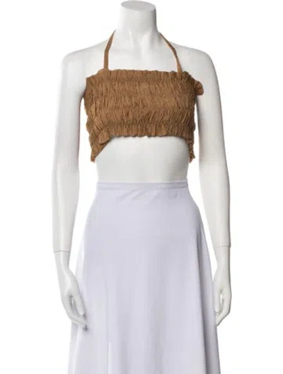 Pre-owned Anna October Square Neckline Sleeveless Crop Top In Brown