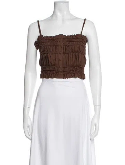 Pre-owned Anna October Square Neckline Sleeveless Crop Top In Brown