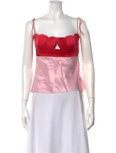 Pre-owned Anna October Square Neckline Sleeveless Top In Pink/red