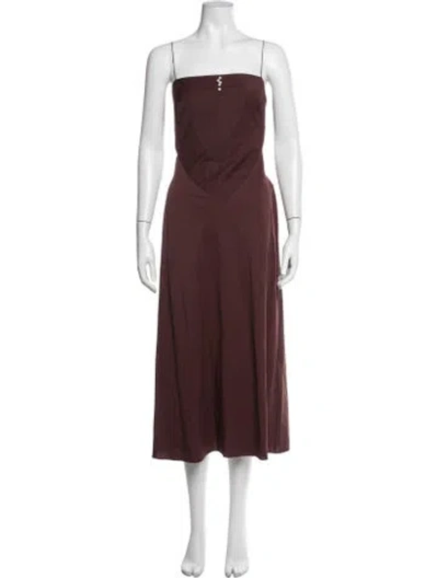 Pre-owned Anna October Strapless Midi Length Dress In Burgundy