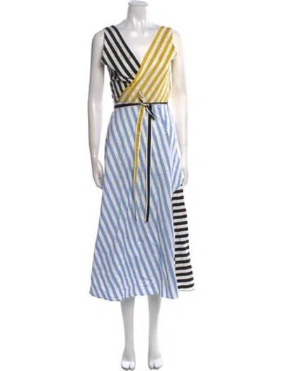 Pre-owned Anna October Striped Long Dress In Blue