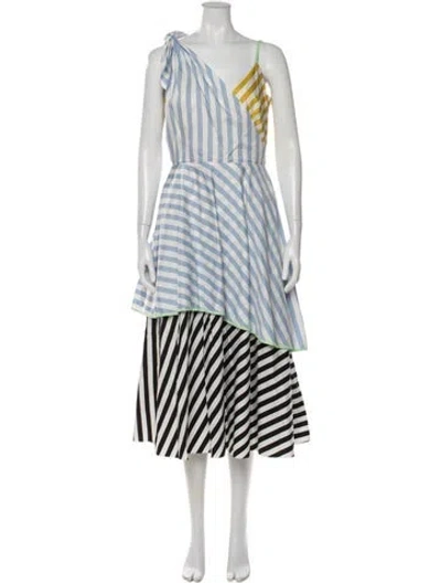 Pre-owned Anna October Striped Long Dress In Blue