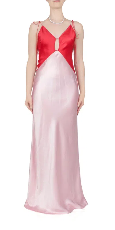 ANNA OCTOBER TERRIN SATIN GOWN IN RED/LIGHT PINK