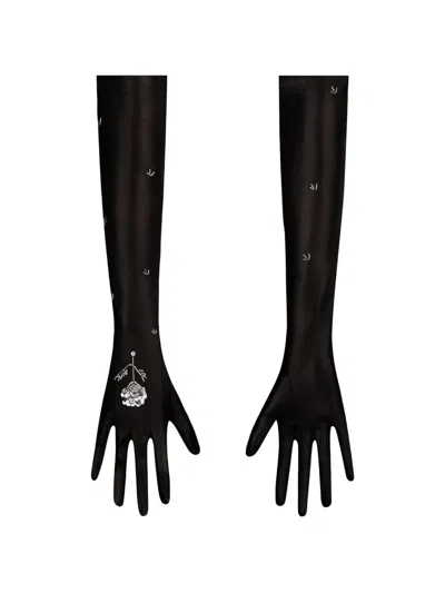 Anna October Tona Sequin-embellished Opera-length Gloves In Black