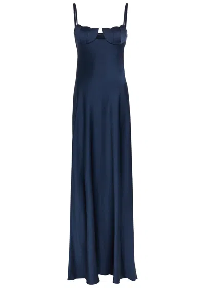 Anna October Tulip Satin-crepe Maxi Dress In Blue