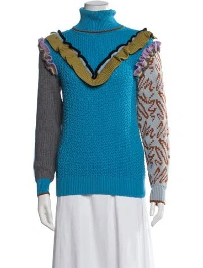 Pre-owned Anna October Virgin Wool Patterned Sweater In Blue