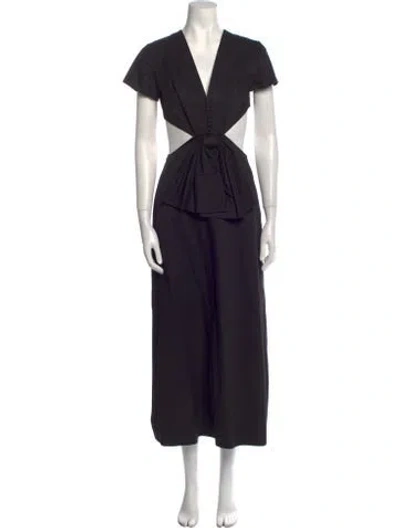 Pre-owned Anna October V-neck Long Dress In Black