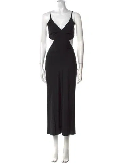 Pre-owned Anna October V-neck Long Dress In Black