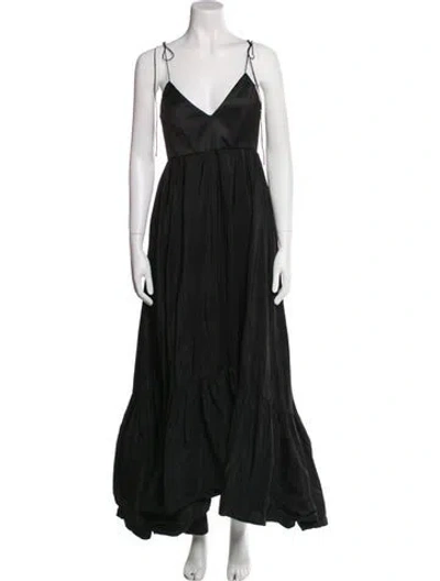 Pre-owned Anna October V-neck Long Dress In Black