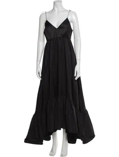 Pre-owned Anna October V-neck Long Dress In Black