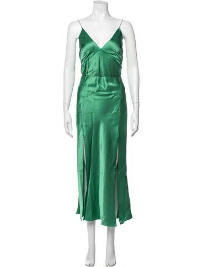 Pre-owned Anna October V-neck Long Dress In Green