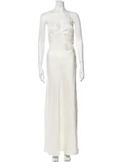 Pre-owned Anna October V-neck Long Dress In Neutral