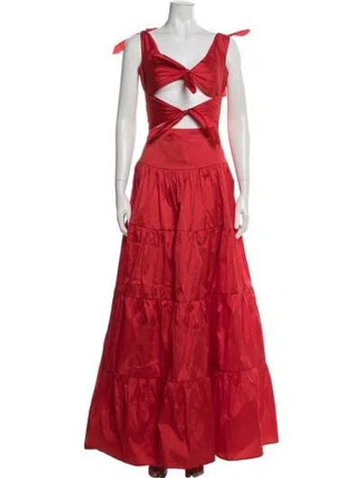Pre-owned Anna October V-neck Long Dress In Red