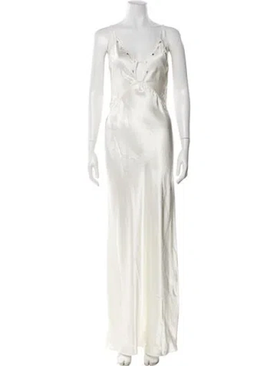 Pre-owned Anna October V-neck Long Dress In White