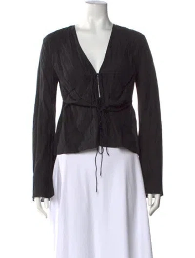 Pre-owned Anna October V-neck Long Sleeve Blouse In Black