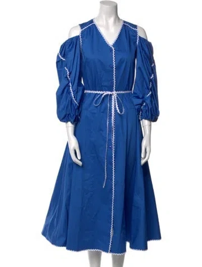 Pre-owned Anna October V-neck Midi Length Dress In Blue