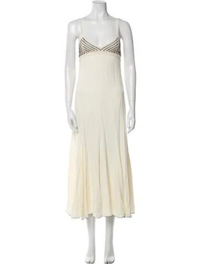 Pre-owned Anna October V-neck Midi Length Dress In Neutral