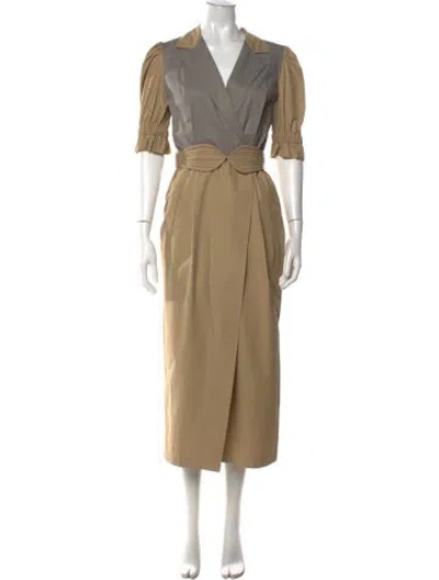 Pre-owned Anna October V-neck Midi Length Dress In Neutrals