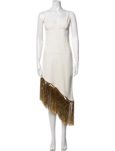 Pre-owned Anna October V-neck Midi Length Dress In Neutrals