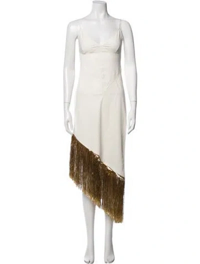 Pre-owned Anna October V-neck Midi Length Dress In Neutrals