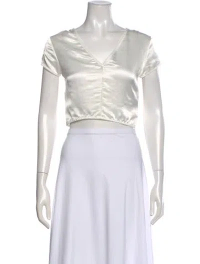 Pre-owned Anna October V-neck Short Sleeve Crop Top In White