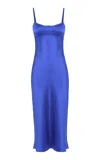 Anna October Waterlily Bustier Satin Midi Dress In Blue