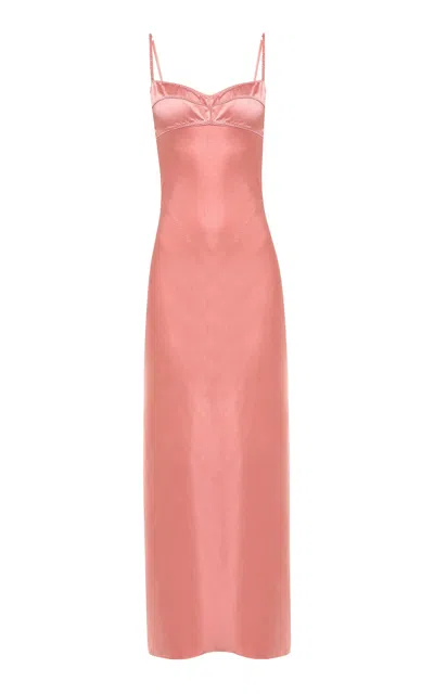 Anna October Waterlily Bustier Satin Midi Dress In Pink