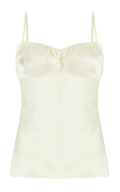 Anna October Waterlily Gathered Bustier Satin Top In Ivory