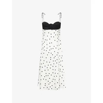 Anna October Womens Black/ivory Erika Polka-dot Satin Midi Dress In White
