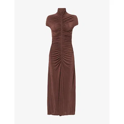 Anna October Womens  Priscilla Ruched Stretch-woven Midi Dress In Brown