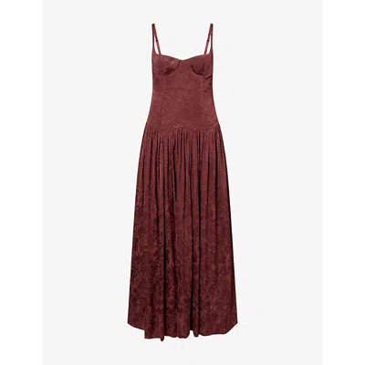 Anna October Womens Antoinette Bodice Satin Midi Dress Brown