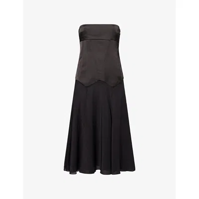 Anna October Womens Black Ariella Corset Stretch-woven Midi Dress Xs