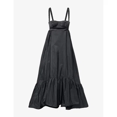 Anna October Womens Black Snowdrop Ruffle-hem Cotton-blend Maxi Dress