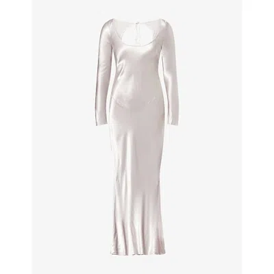 Anna October Womens Silver Margit Backless Satin Maxi Dress Xs In White