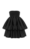 Anna October Yvonne Tiered Knit-satin Combo Mini Dress In Black