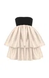 Anna October Yvonne Tiered Knit-satin Combo Mini Dress In Black,white