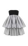 Anna October Yvonne Tiered Knit-satin Combo Mini Dress In Silver