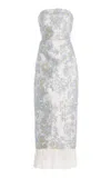 Anna Quan Aelin Strapless Brocade Midi Dress In Ivory