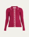 Anna Quan Ashlen Button-front Rib-knit Top In Pink