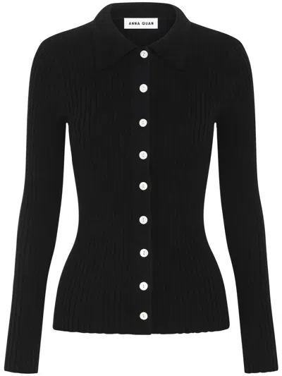 Anna Quan Ashlen Button-up Ribbed Top In Black