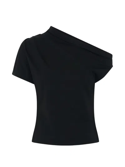 Anna Quan Astra One-shoulder Draped T-shirt In Black