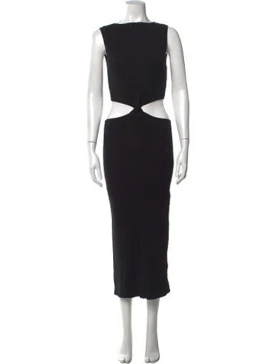 Pre-owned Anna Quan Bateau Neckline Midi Length Dress In Black