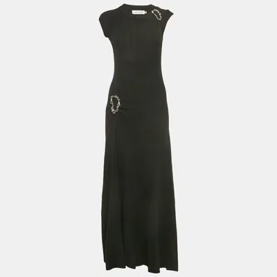 Anna Quan Black Rib Knit Buckle Detail Maxi Dress