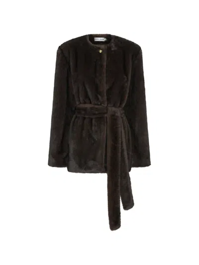 Anna Quan Braque Faux-fur Belted Jacket In Black
