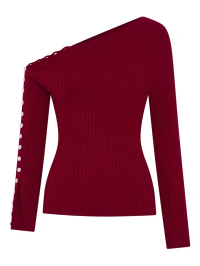 Anna Quan Button One-shoulder Top In Burgundy