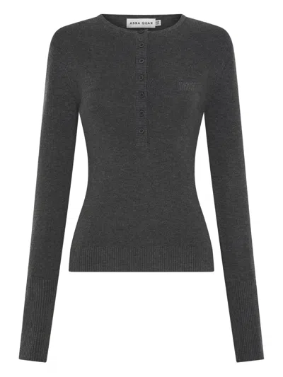 Anna Quan Button Ribbed Top In Gray