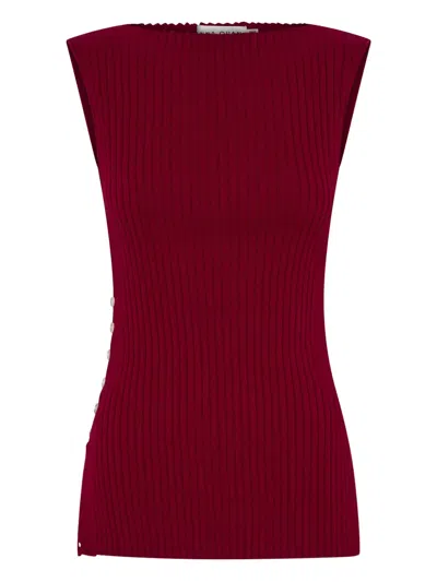 Anna Quan Button Ribbed Top In Red