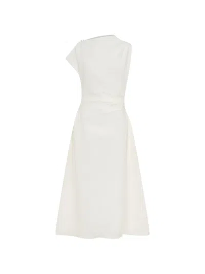 Anna Quan Charlie Asymmetric Ruched Midi Dress In White