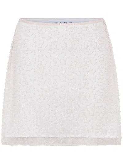 Anna Quan Embroidered Beaded A-line Miniskirt In Neutrals