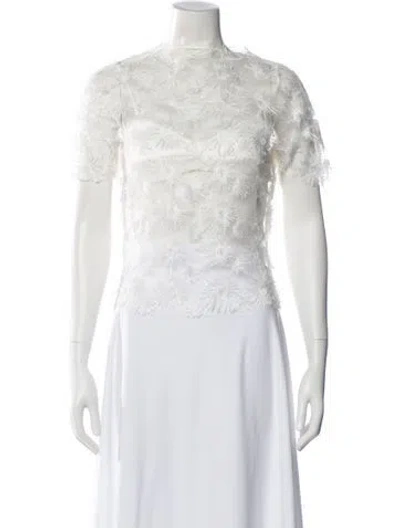 Pre-owned Anna Quan Floral Print Mock Neck Top W/ Tags In White